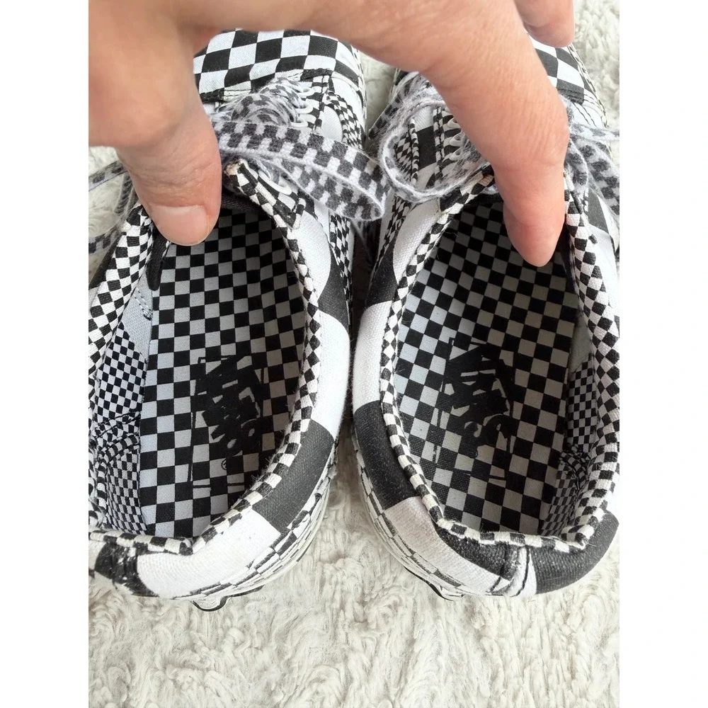 Vans Old Skool All Over Checkerboard Platform Sneakers Black True White 8 - Picture 7 of 11